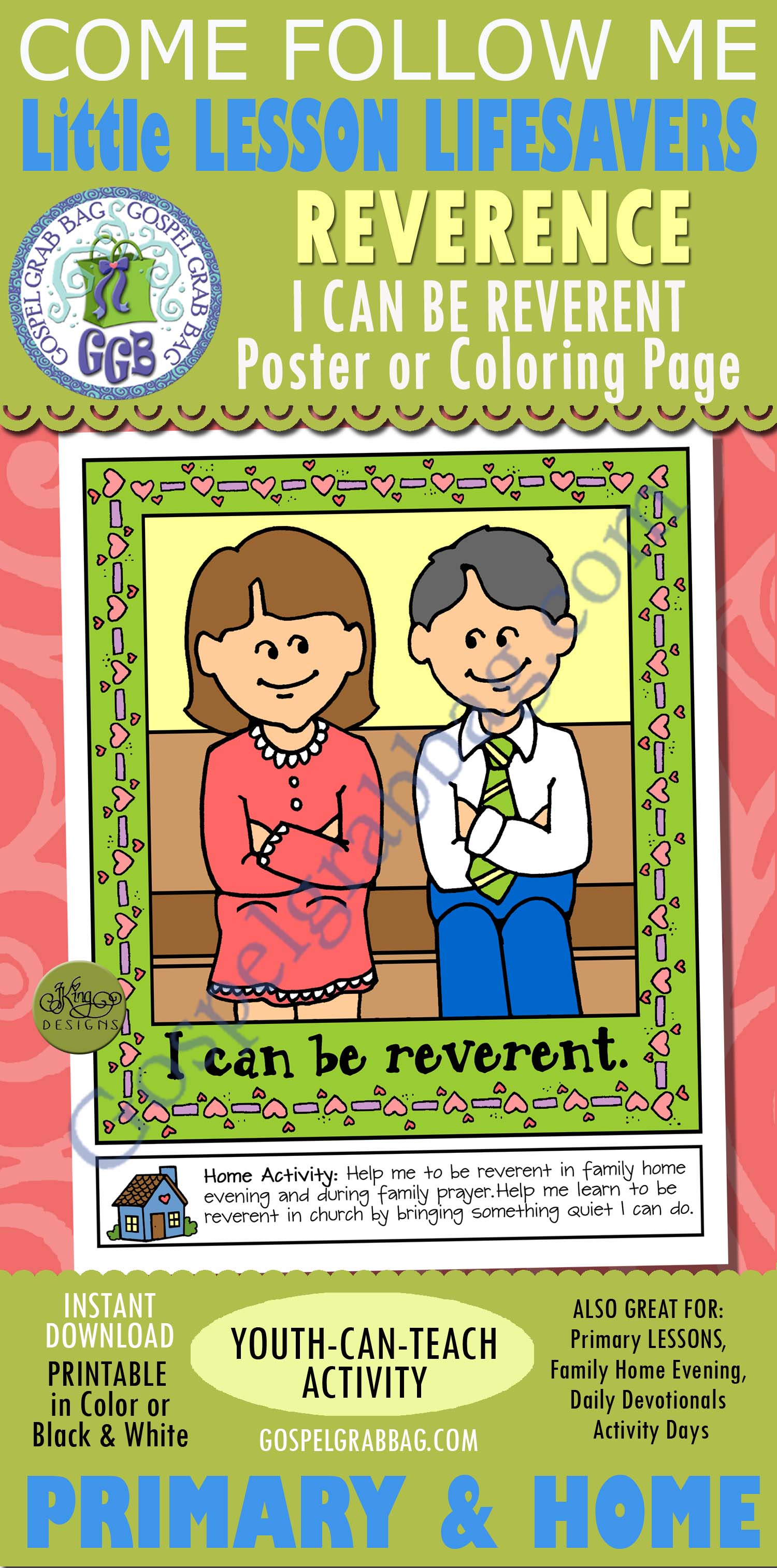 Little LESSON LIFESAVERS I Can Be Reverent Poster or Coloring Page