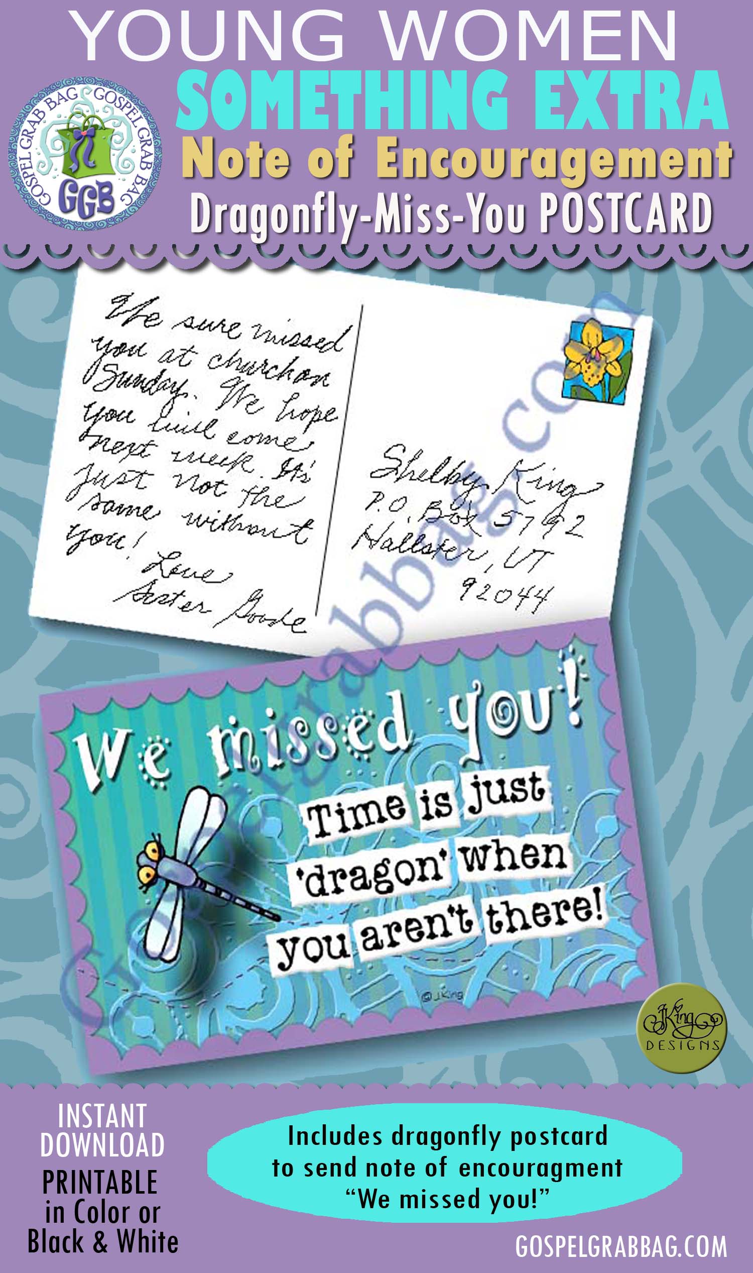 dragonfly "We Missed You!" postcard