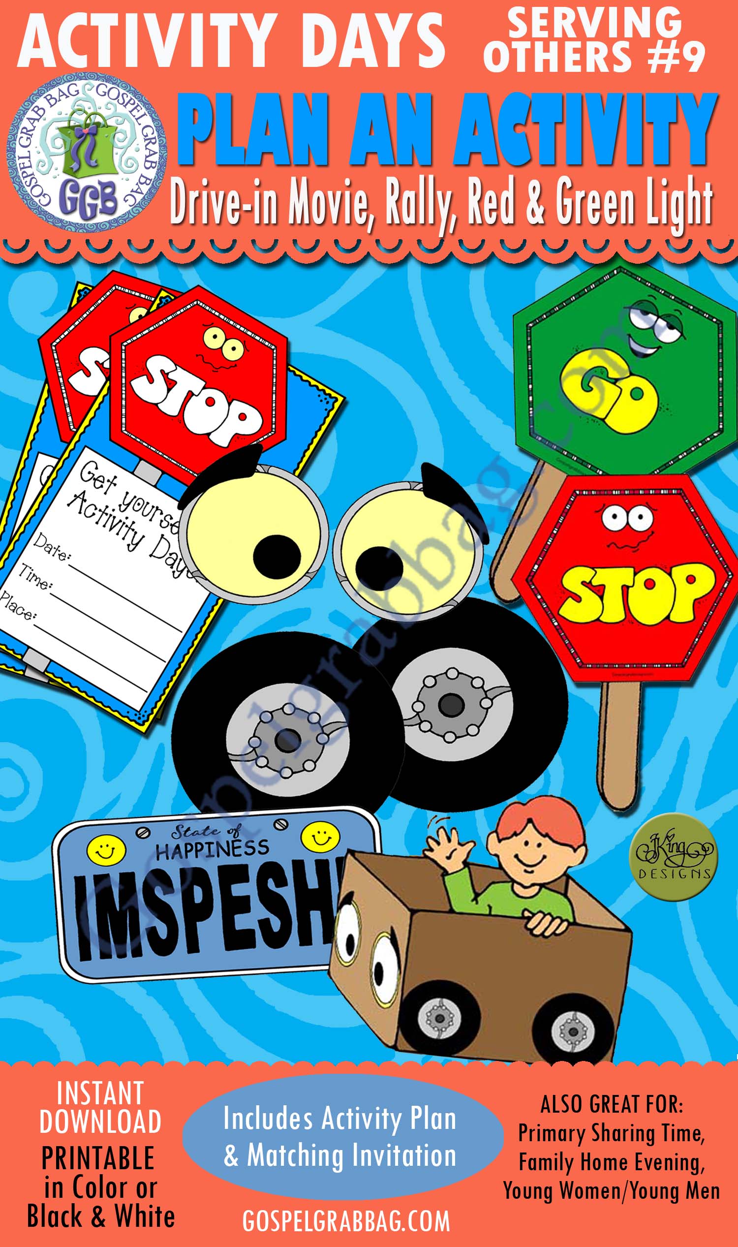 $3.50 Activity Days: Serving Others - Faith in God GOAL 9: Plan an Activity: Drive-in Movie, Rally, Red Light Green Light, GospelGrabBag.com