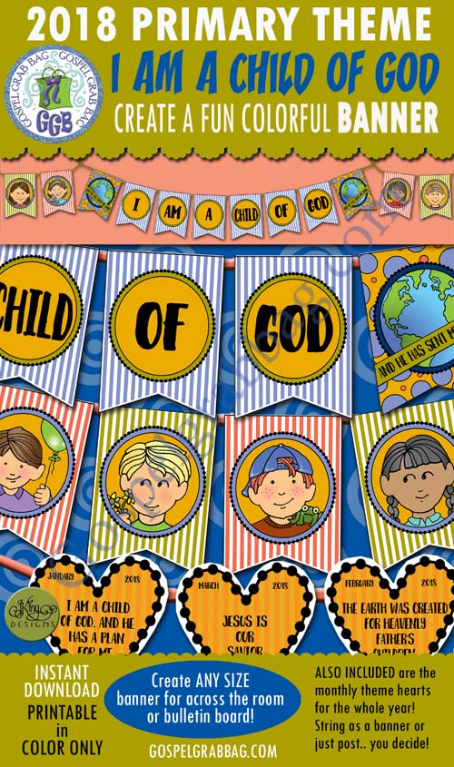 $4.00 "I Am a Child of God" Primary Theme BANNER for Sharing Time