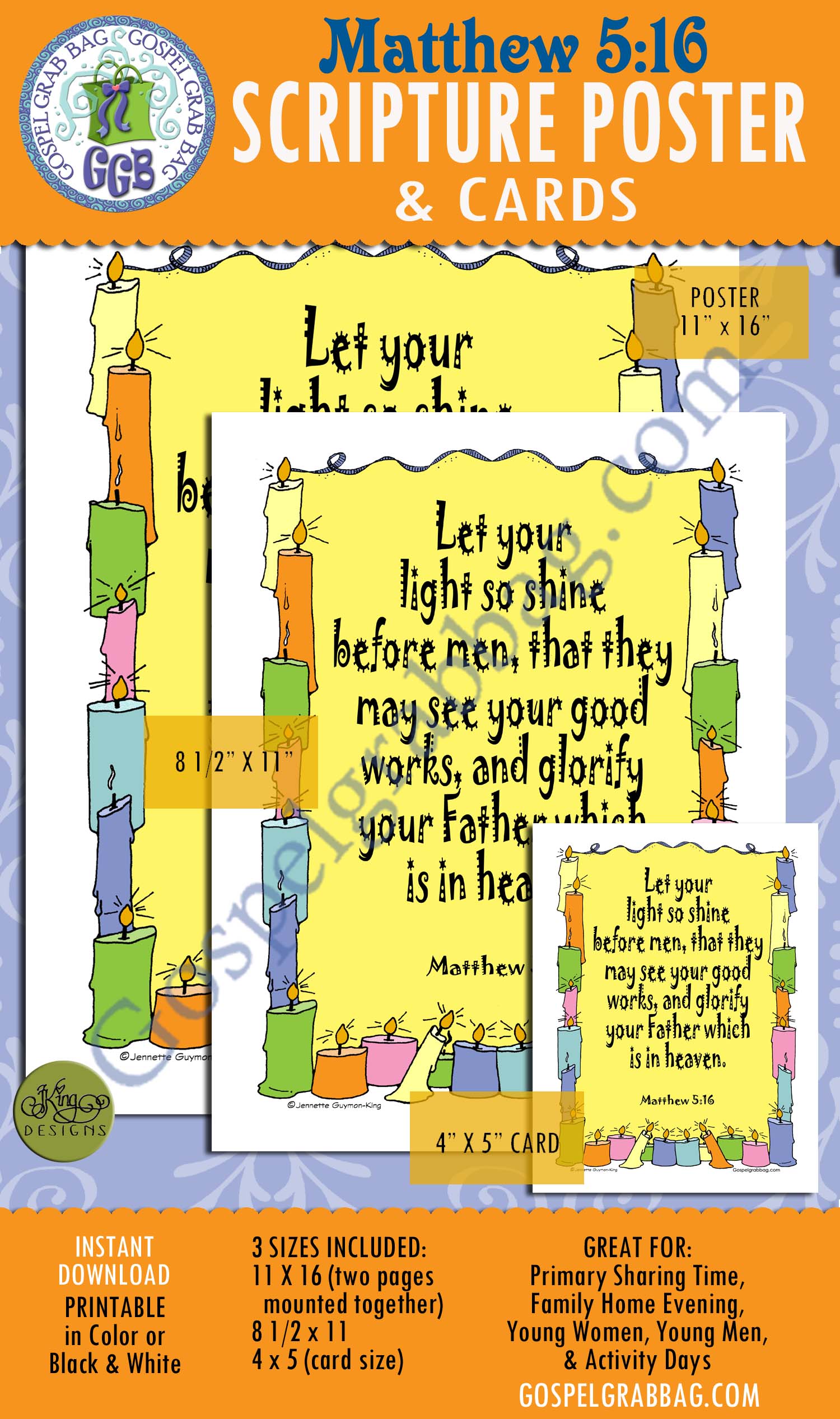 $2.00 Matthew 5:16 SCRIPTURE POSTER & CARDS, Primary Sharing Time, Come Follow Me, Family Home Evening, example, fellowship, service, commandments, GospelGrabBag.com