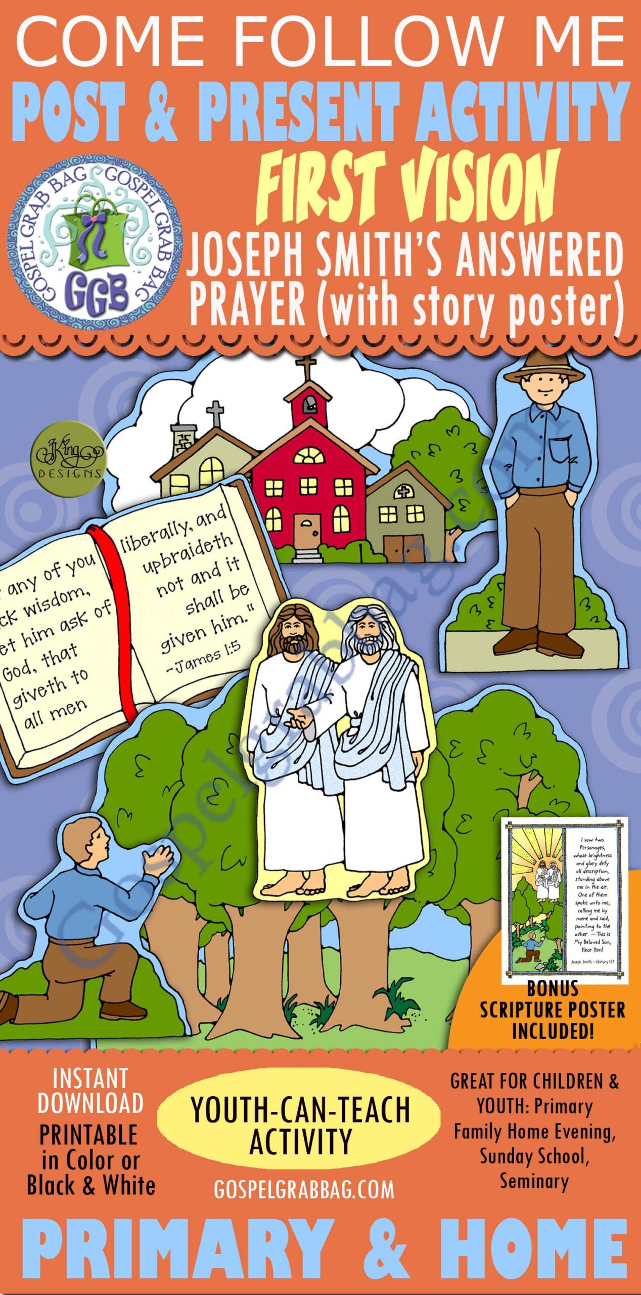 Joseph Smith's Answered Prayer with story poster to present THE FIRST VISION story