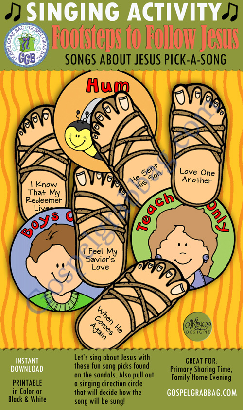 $2.00 SINGING FUN ACTIVITIES: Footsteps to Follow Jesus pick-a-song, GospelGrabBag.com