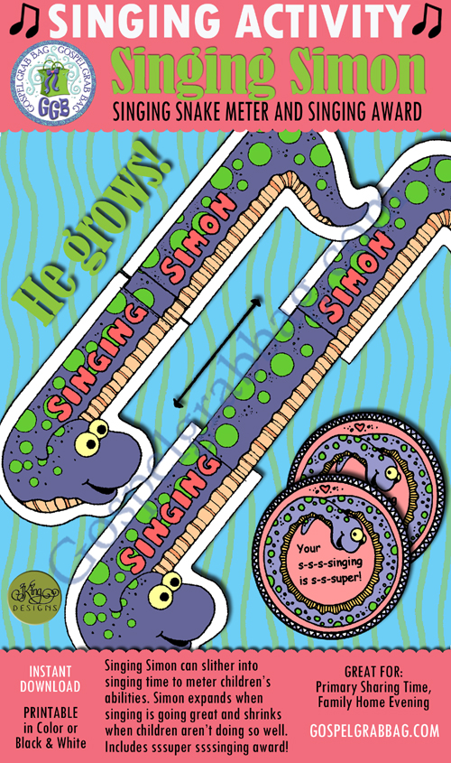 $3.00 SINGING SIMON singing meter and commands: Primary Music Singing Time Activities to Motivate Children to Sing, download from GospelGrabBag.com