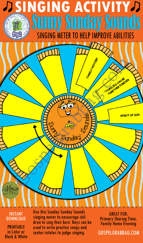 SUNNY SUNDAY SOUNDS pick-a-song & singing meter to help improve abilities: Primary Music Singing Time Activities to Motivate Children to Sing, download from GospelGrabBag.com