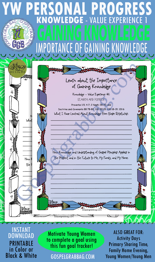 $1.75 KNOWLEDGE Personal Progress - Value Experience 1 "Learn about the Importance of Gaining Knowledge" planner/journal