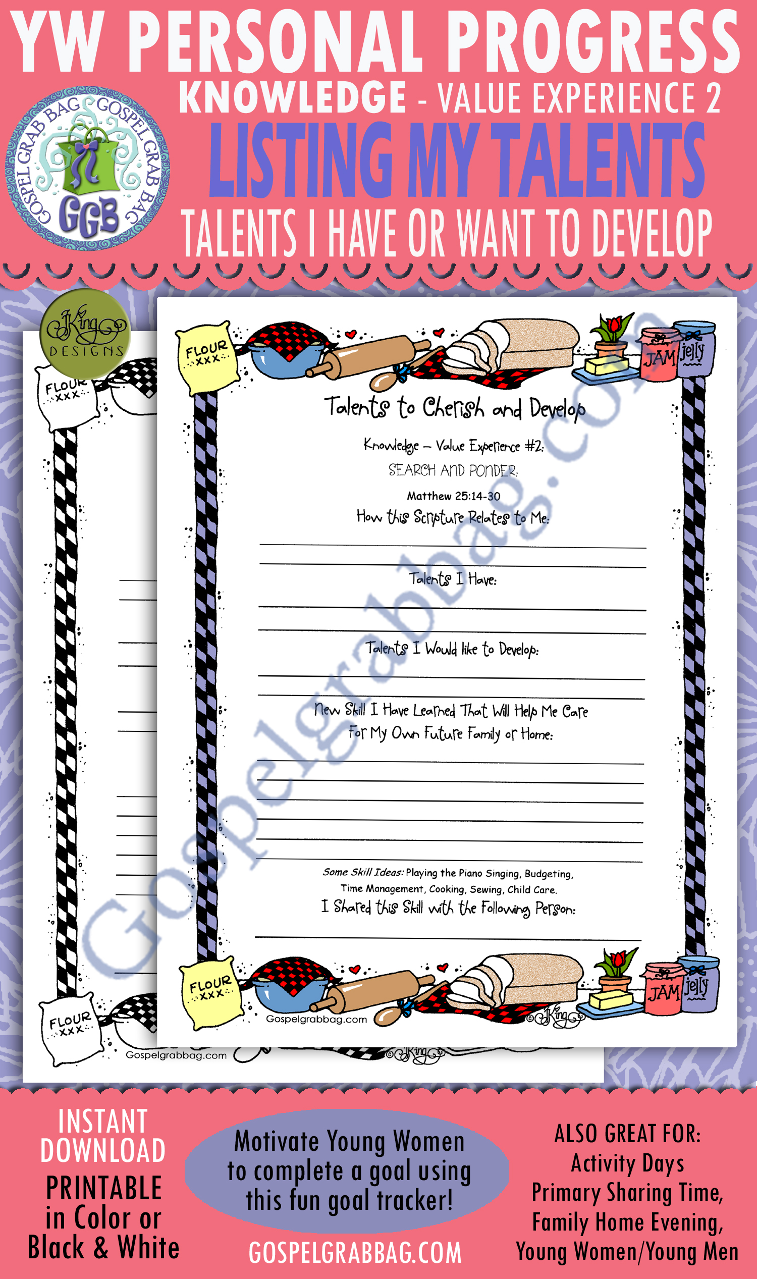 $1.75 KNOWLEDGE Personal Progress - Value Experience 2 "Talents to Cherish and Develop" planner/journal