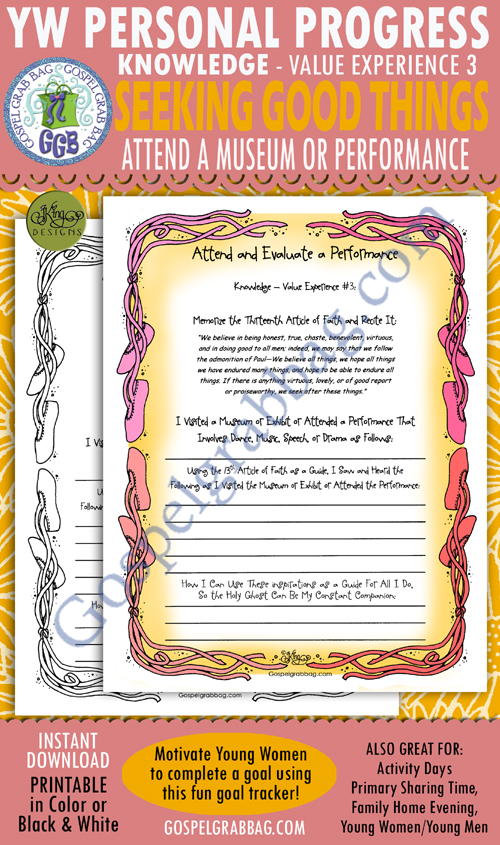 $1.75 KNOWLEDGE Personal Progress - Value Experience 3 "Attend and Evaluate a Performance" planner/journal