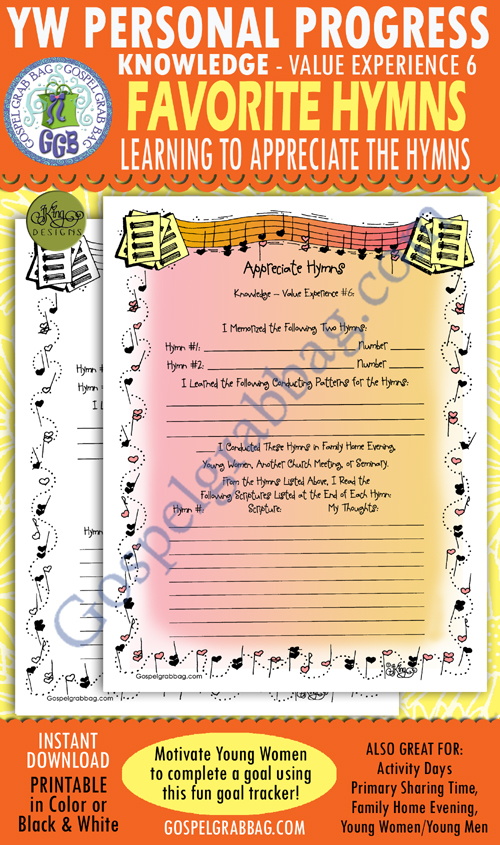 KNOWLEDGE Personal Progress - Value Experience 6 "Appreciate Hymns" planner/journal