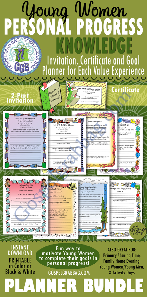 $8.00 KNOWLEDGE Personal Progress BUNDLE - Value Experiences 1-7 and Project Planner, Goal Planner Forms / Journal Pages