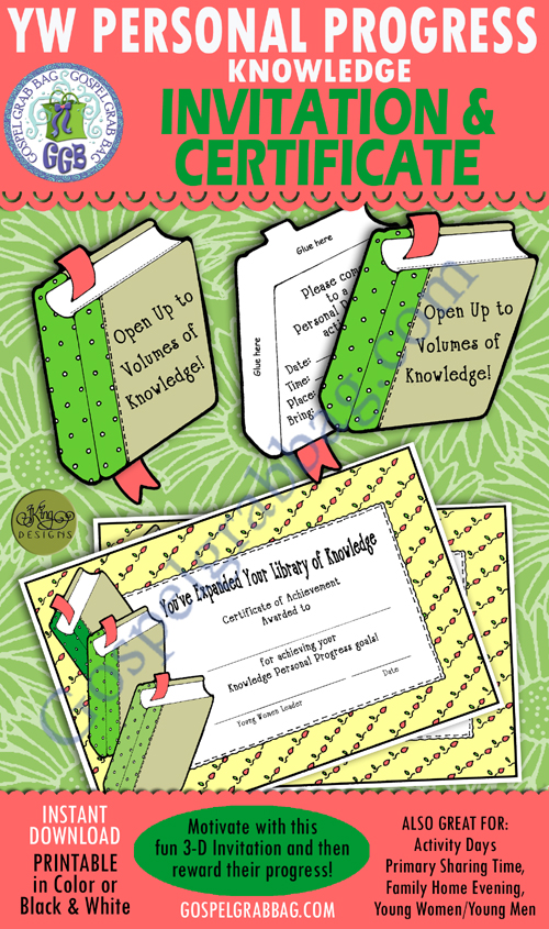 $2.00 KNOWLEDGE Personal Progress - VALUE NIGHT ACTIVITY Invitation and Goal Award Certificate