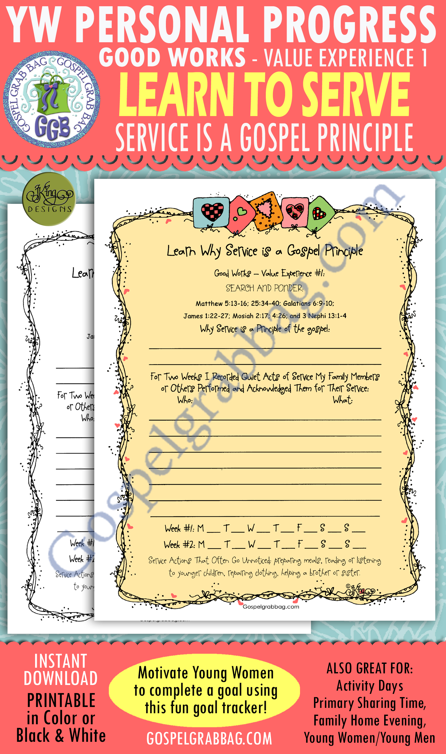 $1.75 SERVICE: Good Works Goal 1 Personal Progress Planner "Learn Why Service is a Gospel Principle"