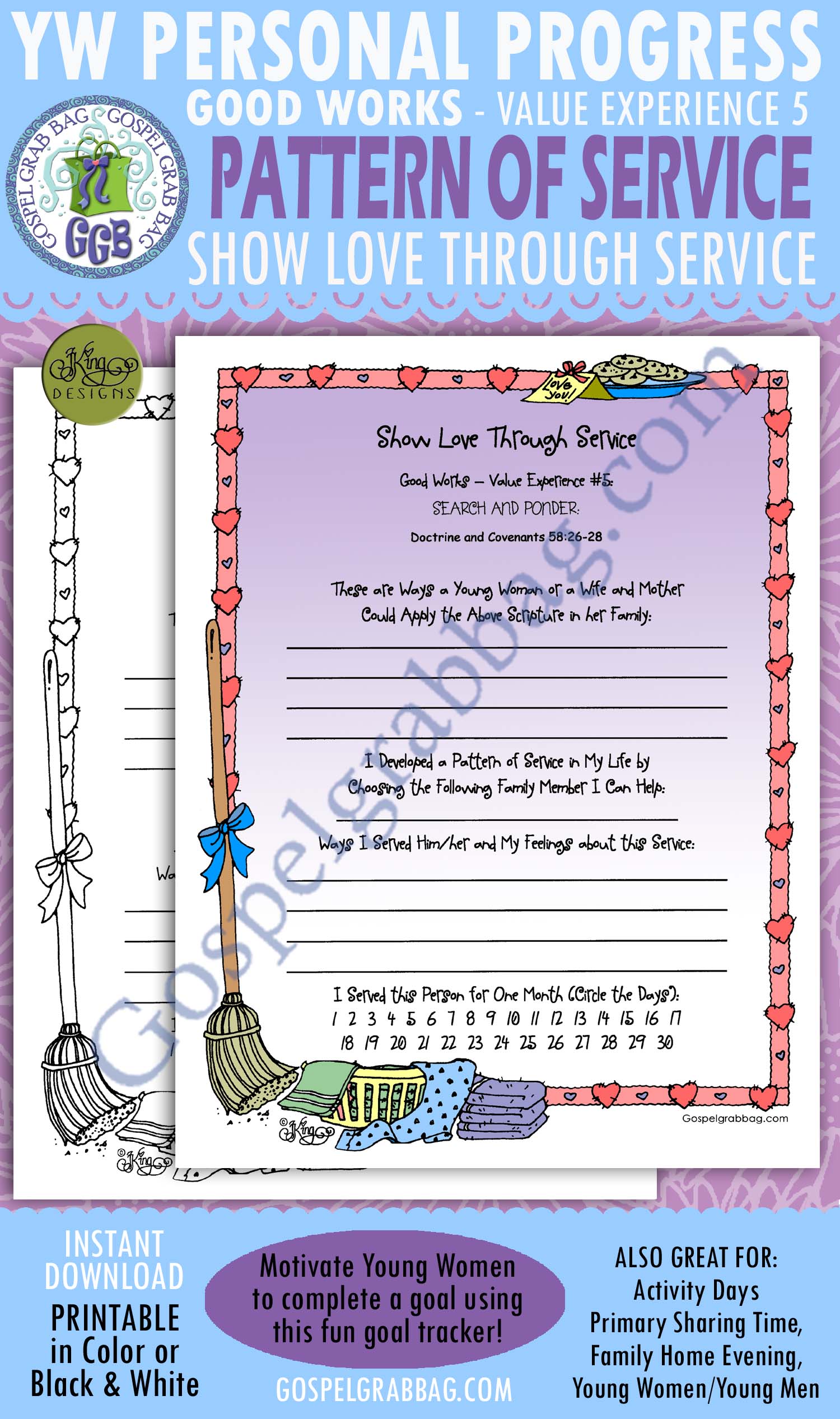 $1.75 SHOW LOVE: Good Works Goal 5 Personal Progress Planner "Show Love Through Service"