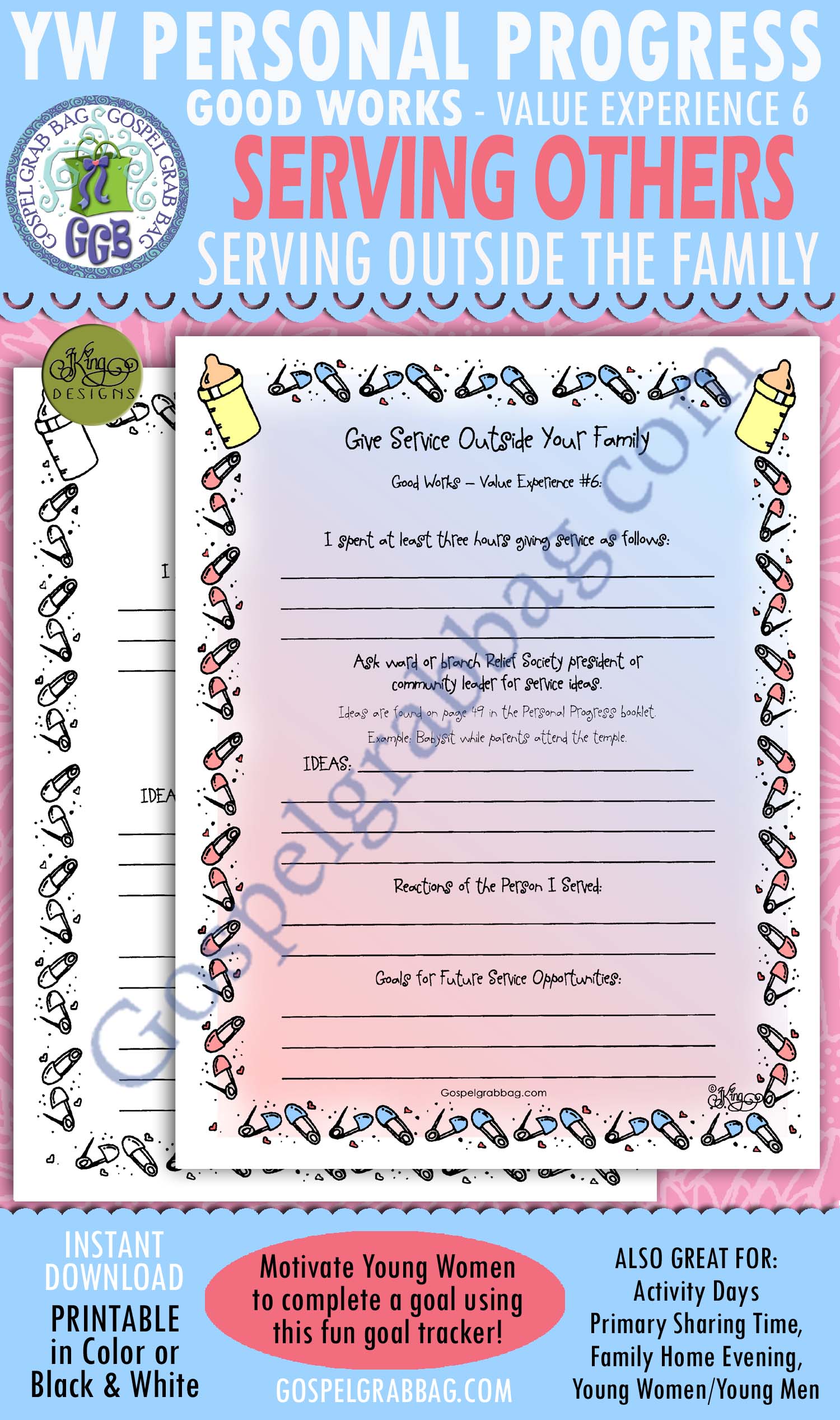 $1.75 SERVE OTHERS BEYOND FAMILY: Good Works Goal 6 Personal Progress Planner "Give Service Outside Your Family"