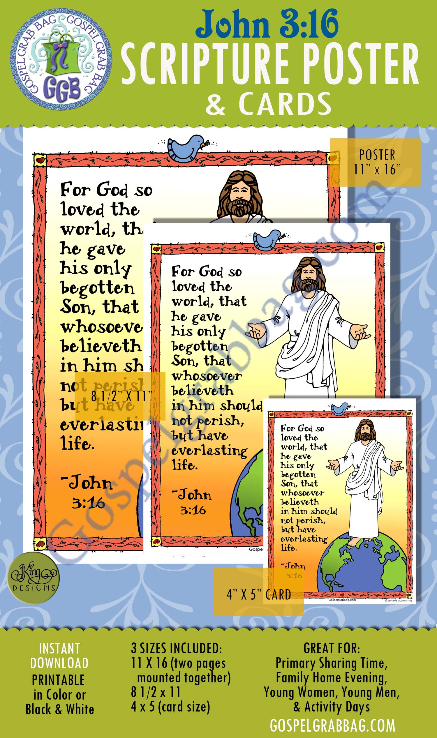 John 3:16 scripture poster/card set "For God so loved the world ..."