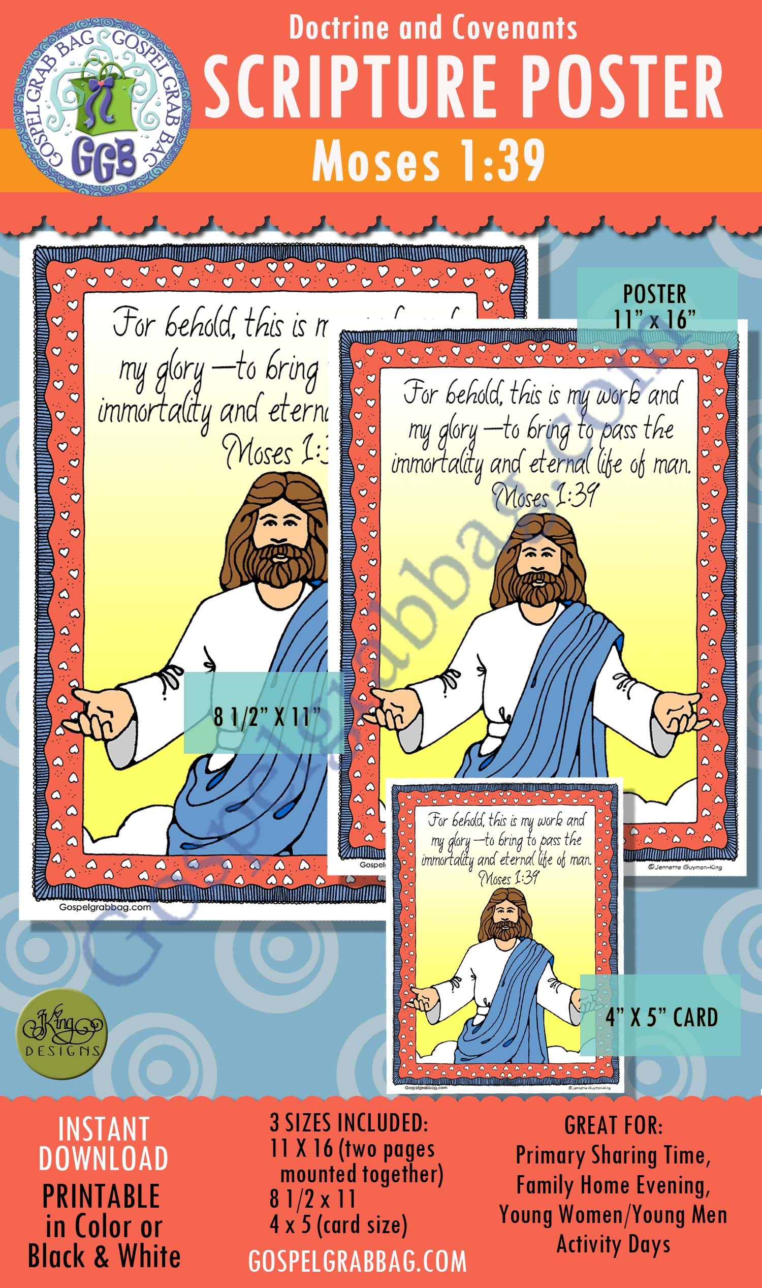 Moses 1:39 scripture poster/card set - God's work and glory - Plan of Salvation