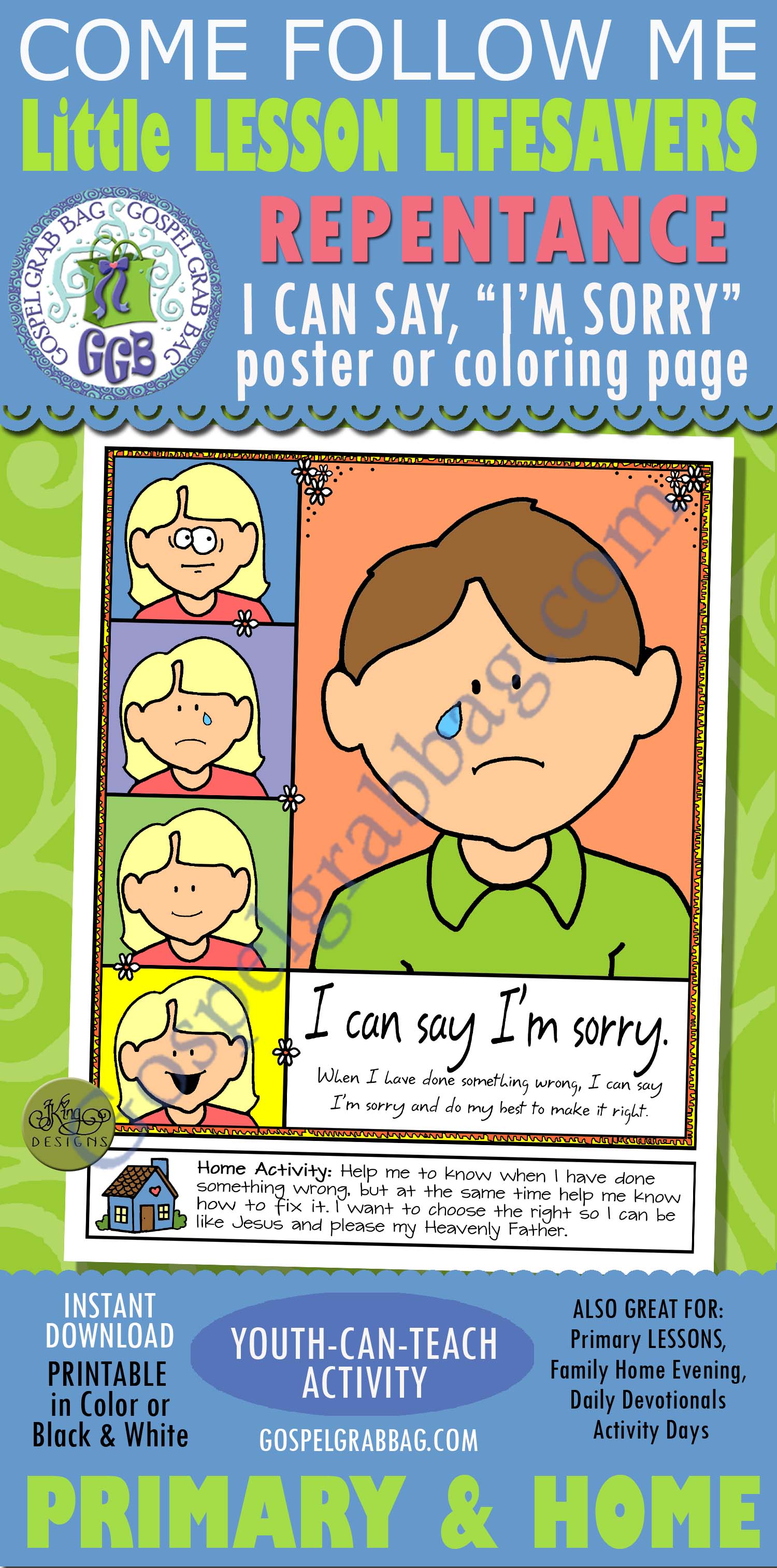 I can say "I'm sorry!" poster or coloring page - Ages 1-5