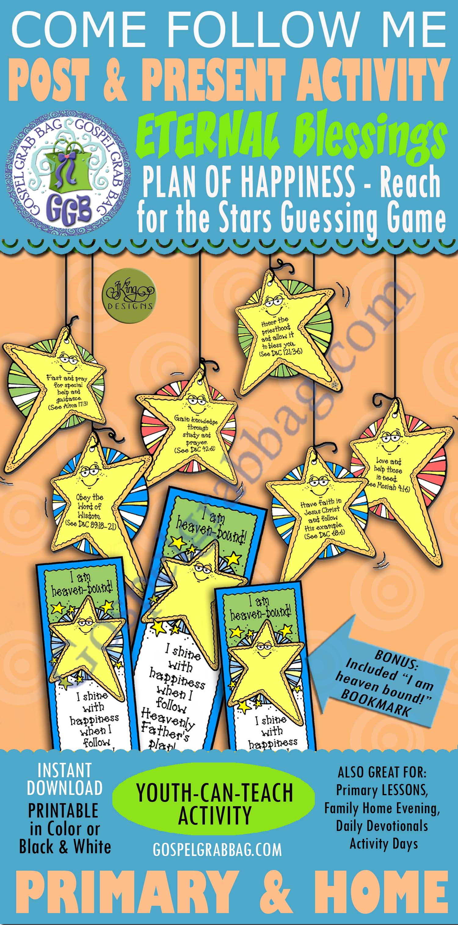 The PLAN OF HAPPINESS: Reach for the Stars! (Blessing Guessing Game and bookmark)