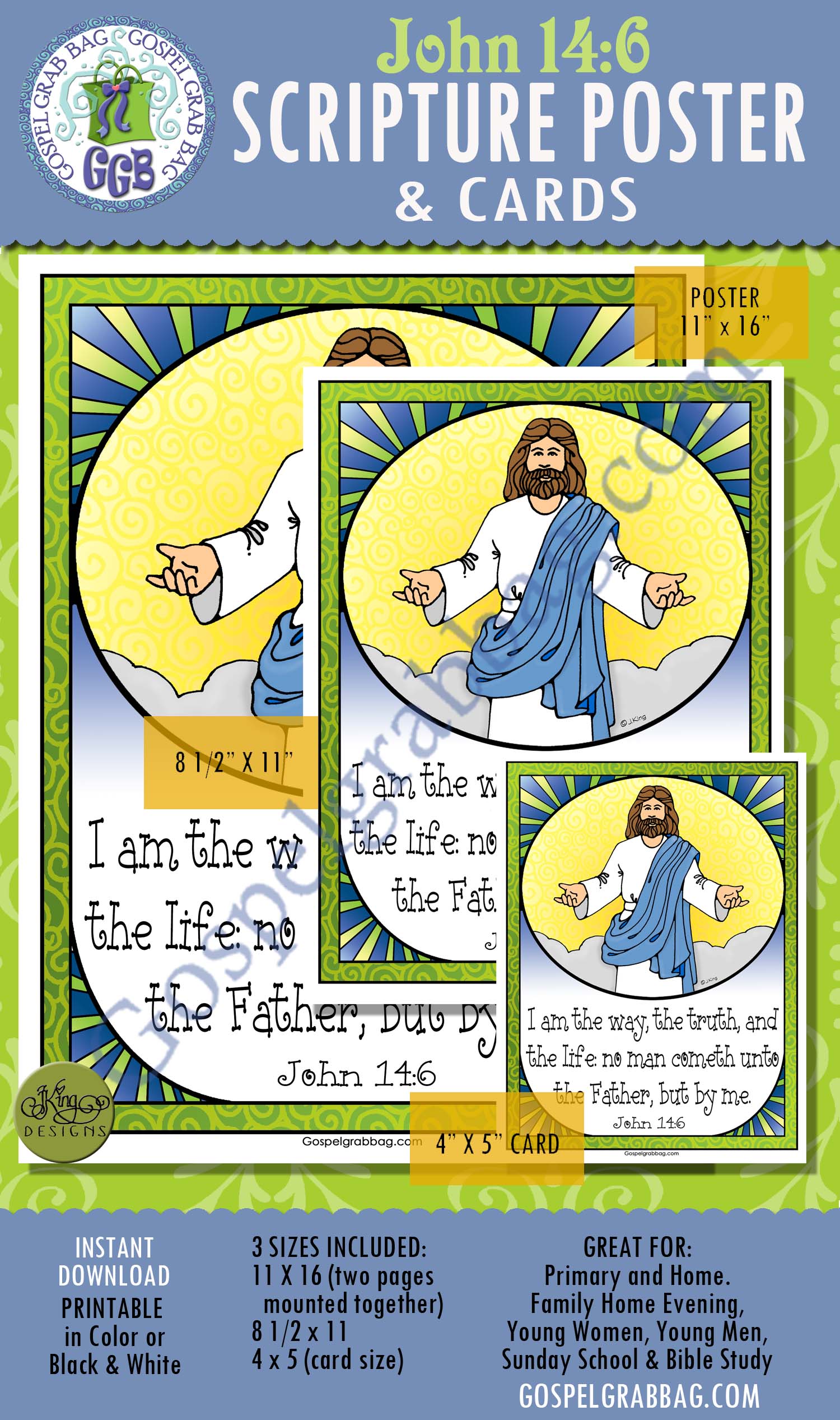 John 14:6 scripture memorization poster/card set