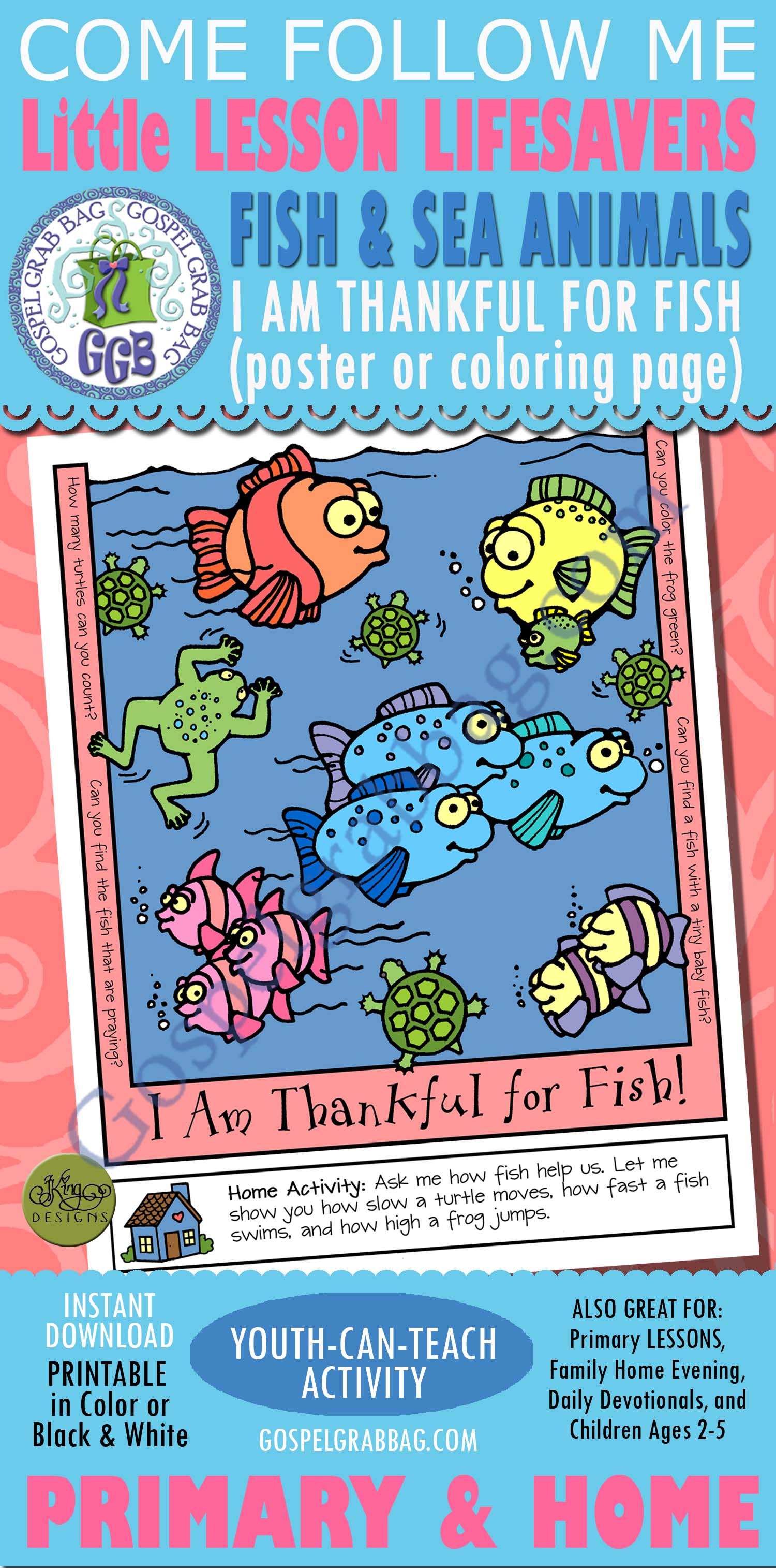 I Am Thankful for Fish! (poster or coloring page)