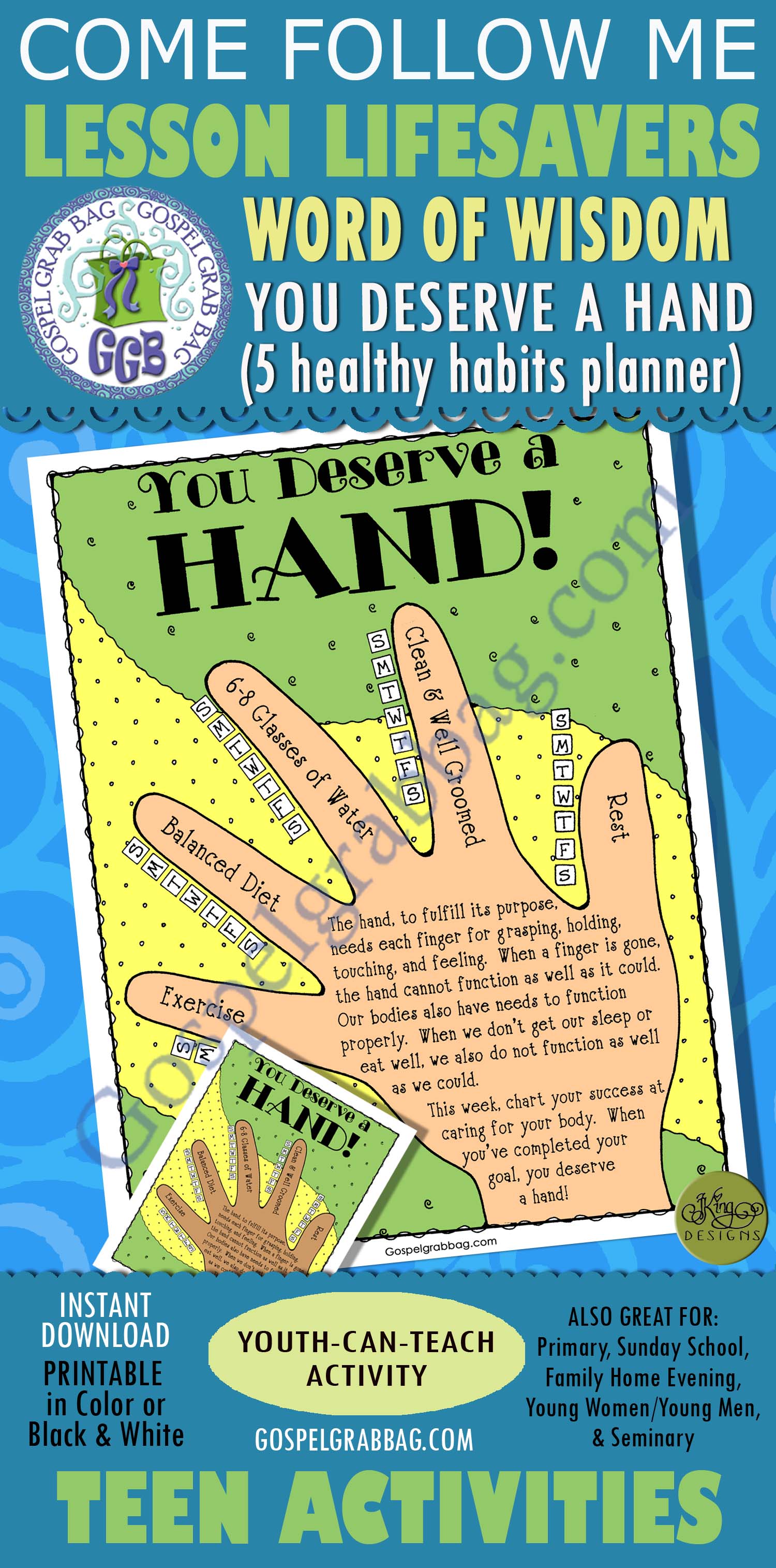 LESSON LIFESAVER Activity You Deserve a Hand! (5 Healthy Habits Planner)