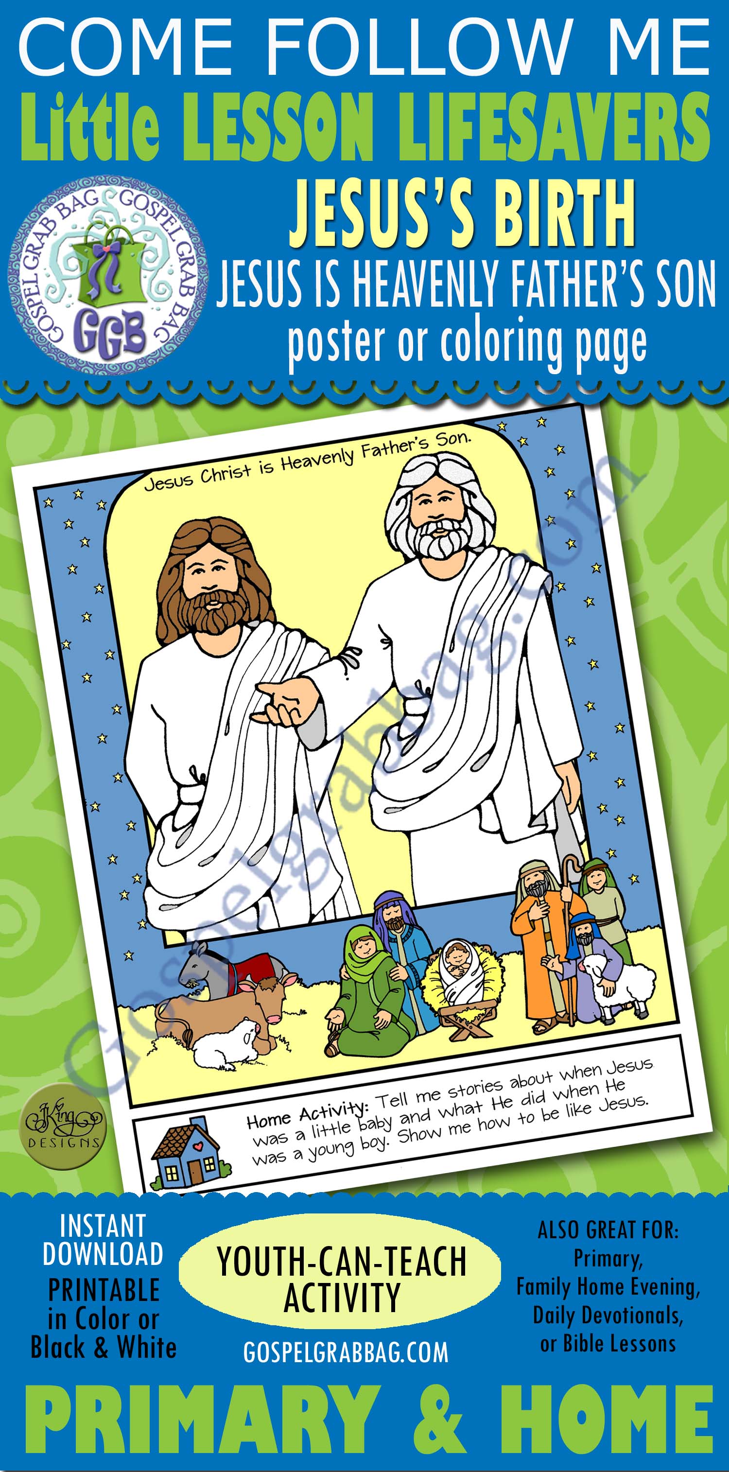 Jesus’s Birth – Jesus Christ Is Heavenly Father’s Son – poster or coloring page