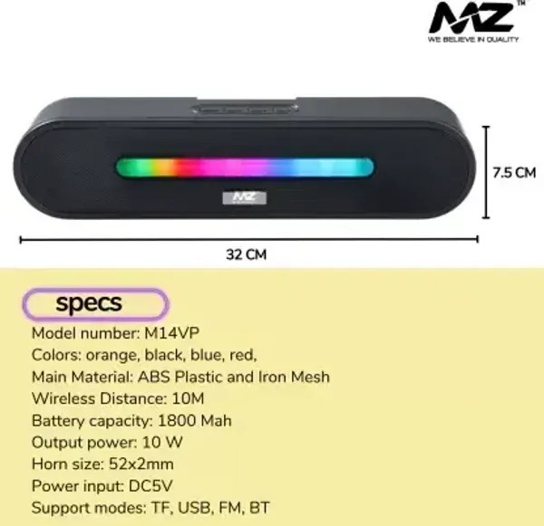 MZ M14VP (PORTABLE HOME TV SOUNDBAR) Dynamic Thunder Sound 1800mAh Battery 10 W Bluetooth Soundbar  (Multicolor, Stereo Channel) - Image 3