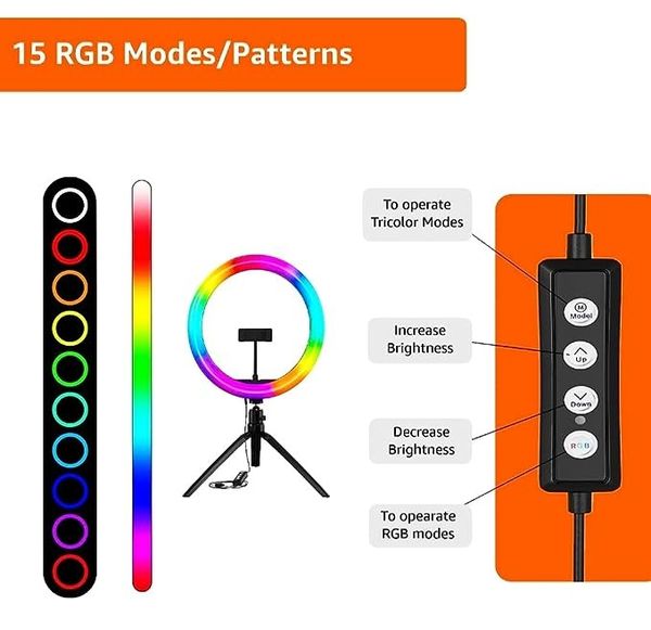 12 inch RGB LED Ring Light with 16 Colour Modes Adjustable Dimmable Lighting - Image 3