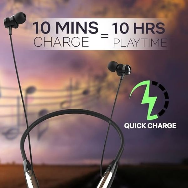 LANDMARK LM BH153 Wireless Bluetooth Neckband With 10Mins Charge = 10Hrs Playtime, Bass Sound, Additional Battery, Magnetic On/Off & Call Vibration, Voice Assistant Earphones With Mic - Image 3