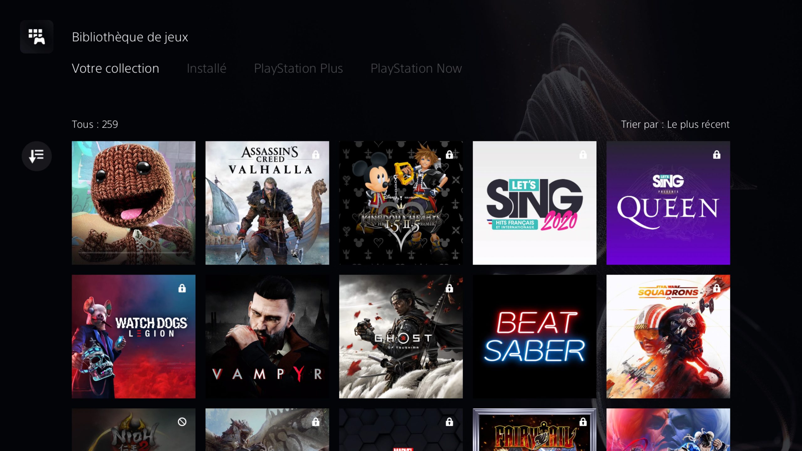 Menu tous les jeux PS5