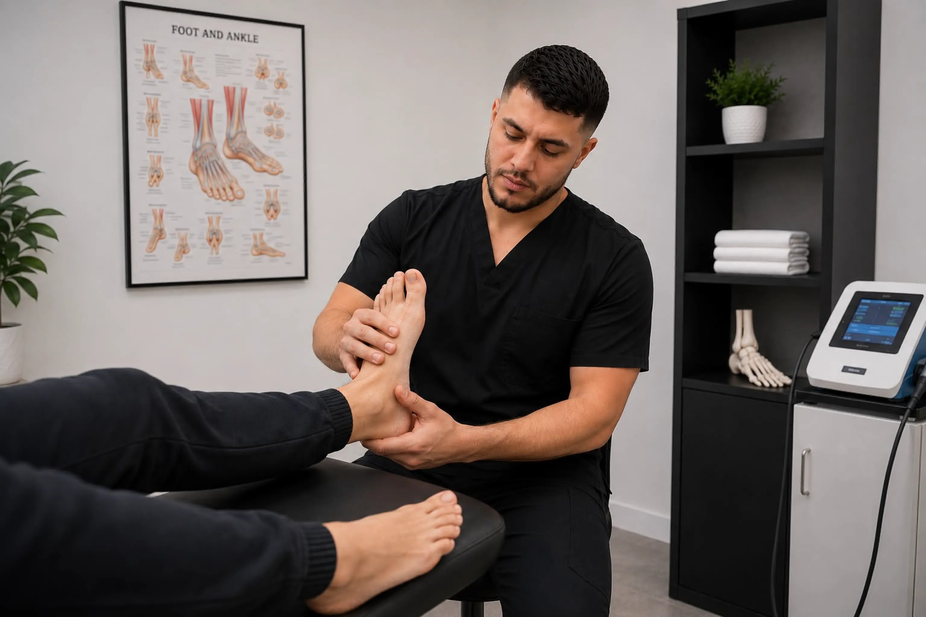 Podiatrist examining a patient's foot at Peak Sports Podiatry