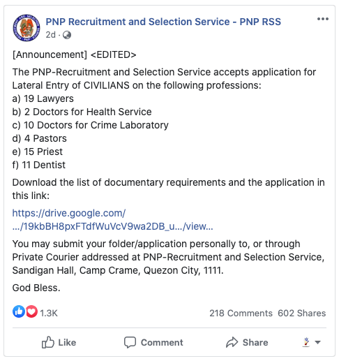 PNP RSS Lateral Entry Program