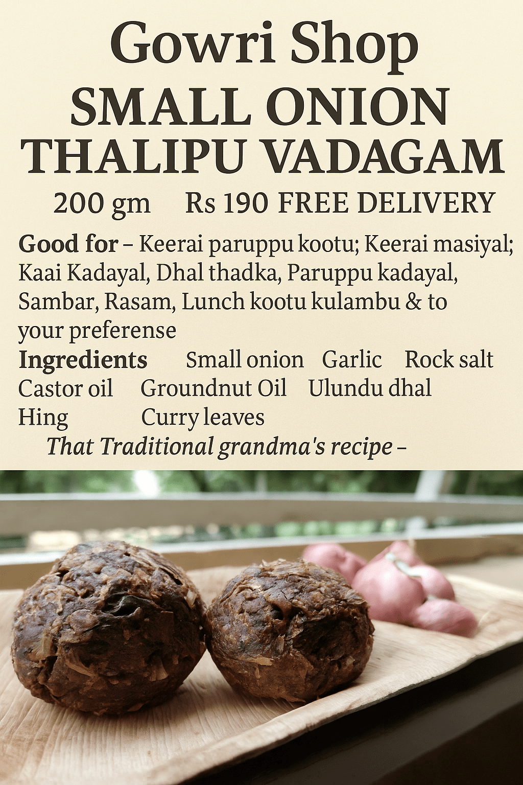 சின்ன வெங்காய வடகம், Small Onion Tempering Vadagam