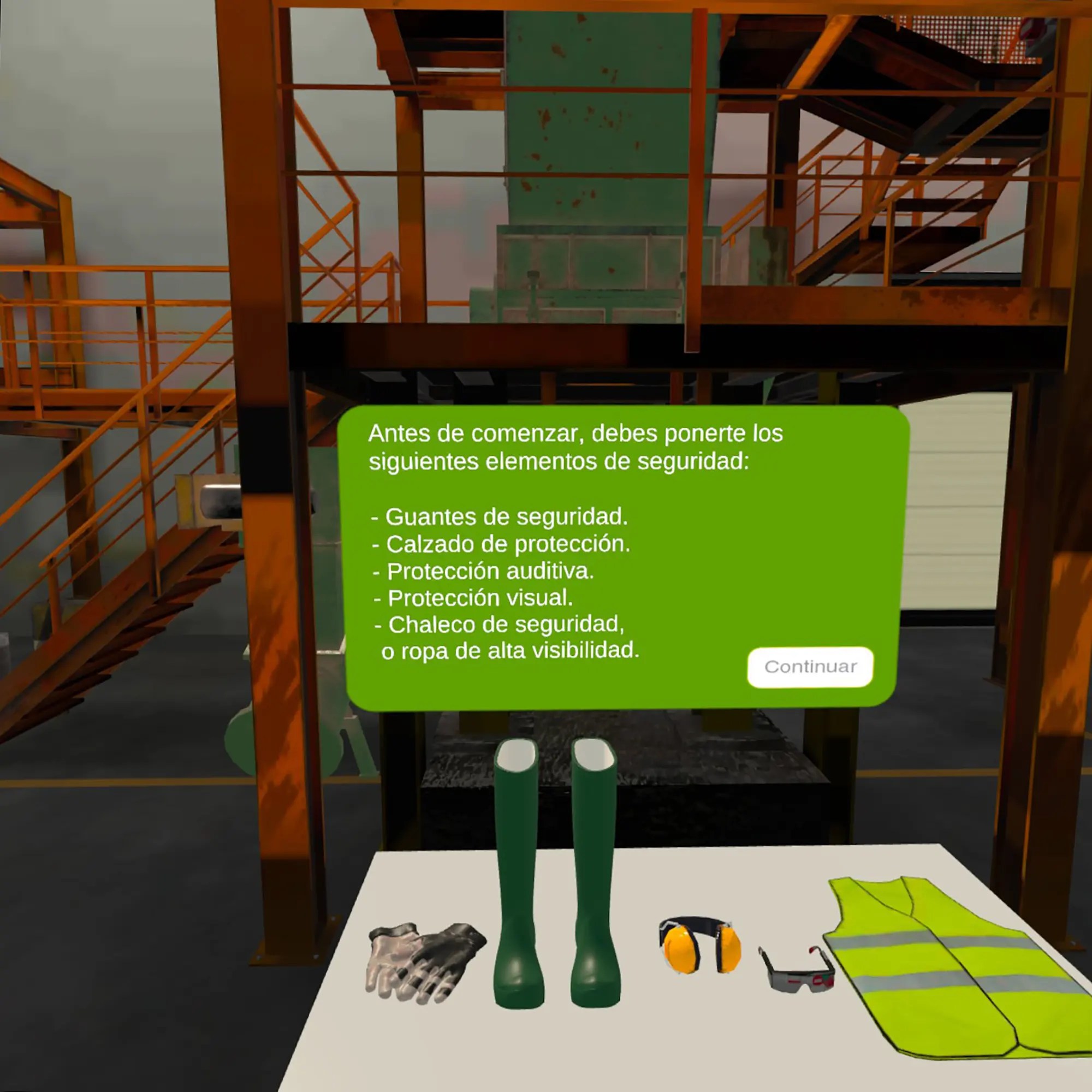 Maintenance VR app for training in danger situations in a plant EPI Explication
