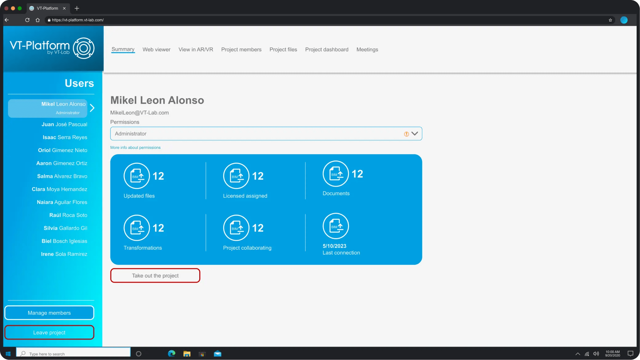 diseño de aplicación multidispositivo de ar vr web para gestión BIM vista de gestión de equipo