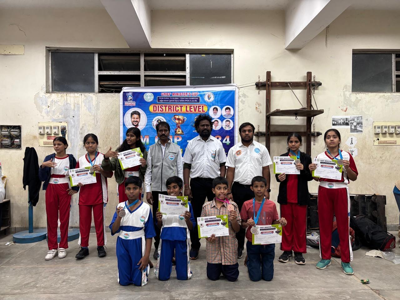 Students Won 5 Sliver medals & 3 Bronze Medals in CM's CUP District level Kickboxing Championship held at Saroornagar Indoor stadium