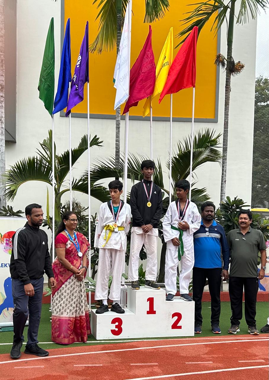 Master Adithya won the gold medal in Inter School Taekwondo championship by Chirec International School