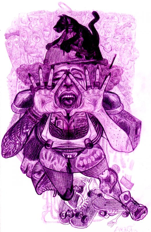 "Violentits" (purple pencil on paper, 21x29,7cm), 300 euros