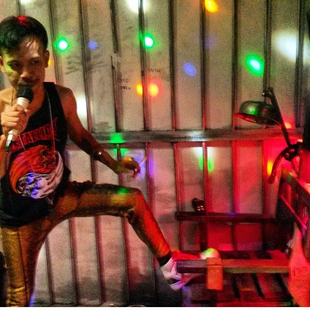 Rudy 'Atjeh' Darmawan in the 'Death Metal for Death Penalty' karaoke session conducted as part of Lara Thoms and Wok the Rock's project.