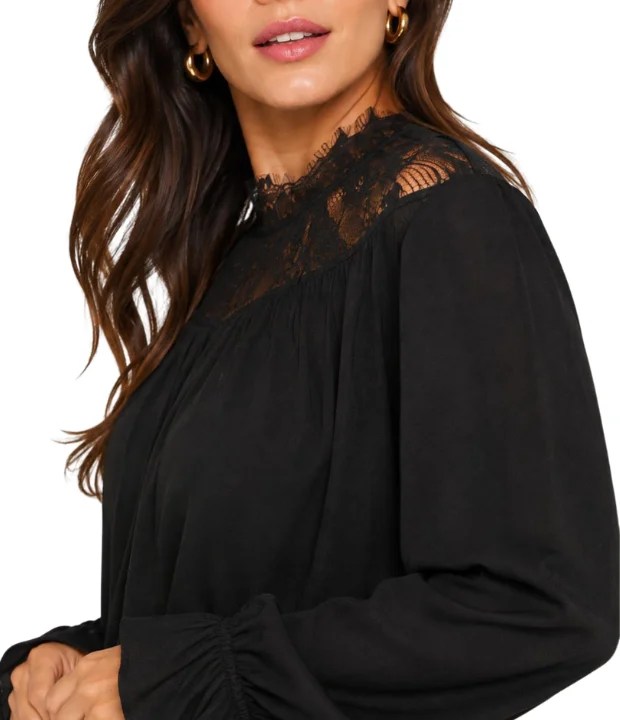BLUSA SOLTA GOLA ALTA DETALHE RENDA