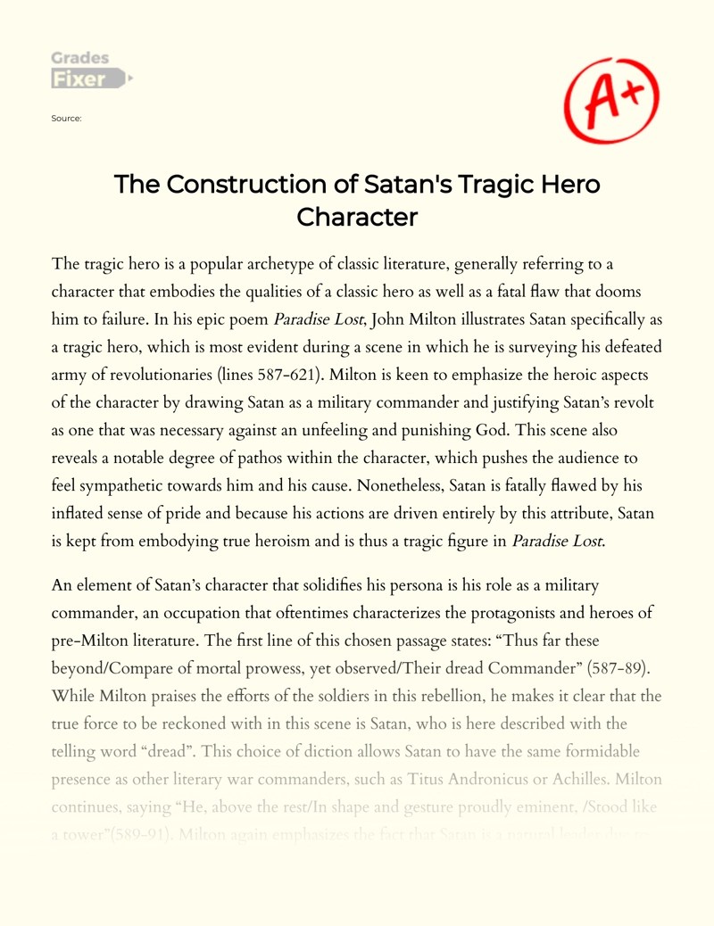 Sympathy For Satan Milton S Paradise Lost B C Clare In the beginning of Book I of Paradise Lost true to epic convention John Milton invokes the muse but his muse is no less than the Holy Spirit.