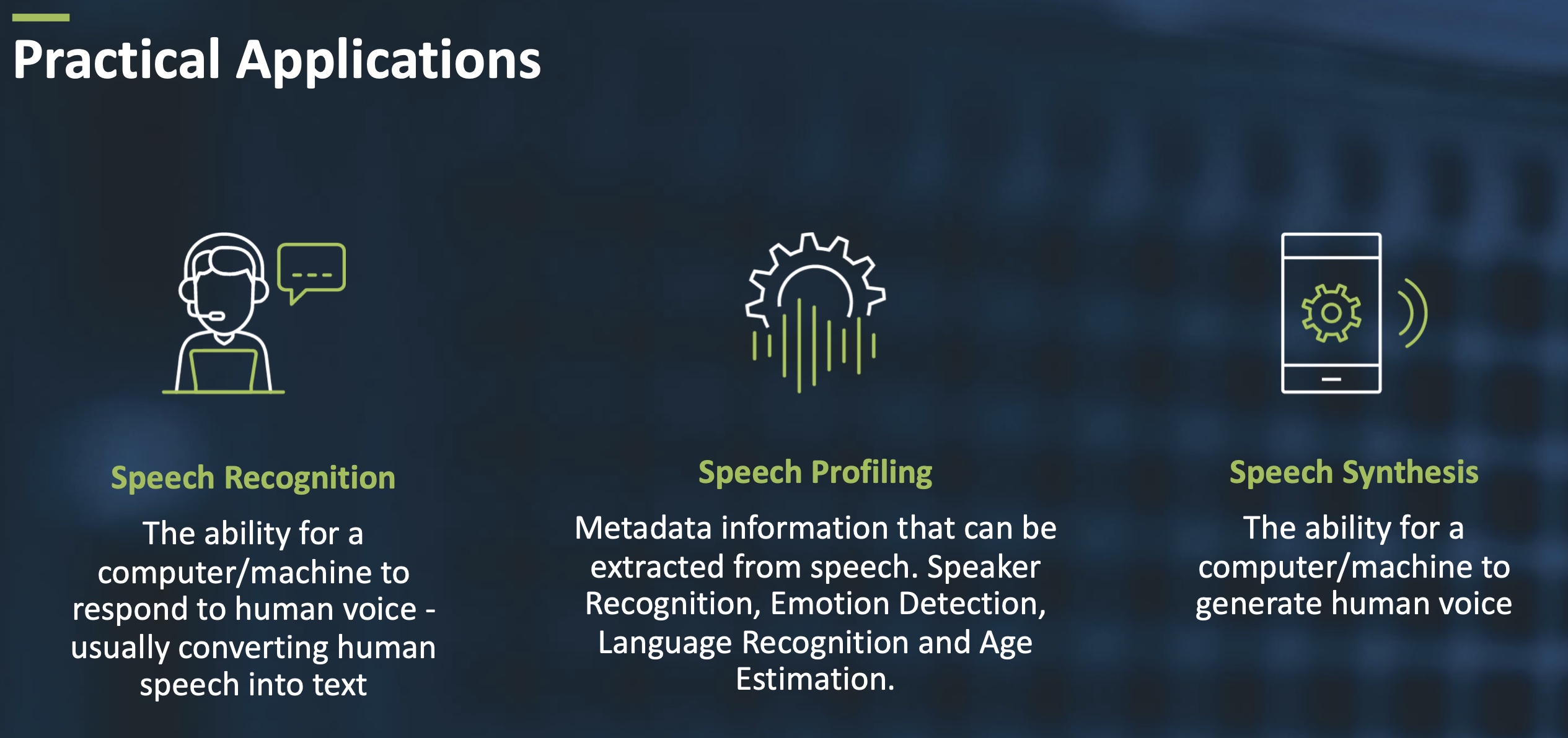 Three main components of voice applications.