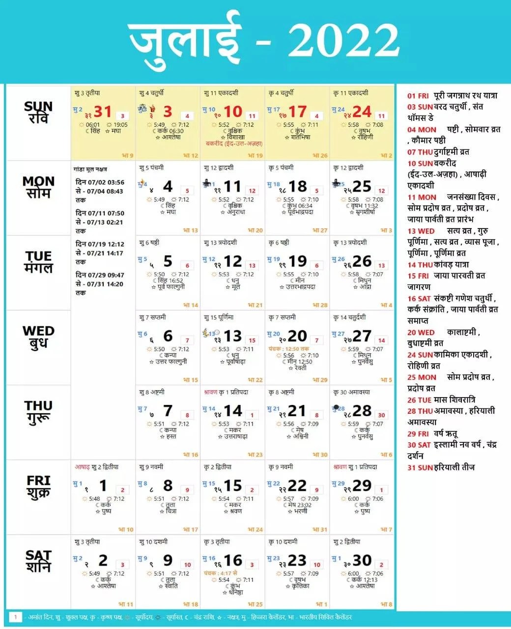 Holidays, daily tithi, vrat, hindu festival calendar january 2022. à¤¹à¤¿à¤¨à¥à¤¦à¥‚ à¤•à¥ˆà¤²à¥‡à¤‚à¤¡à¤° à¤œà¥à¤²à¤¾à¤ˆ 2022 à¤•à¥‡ à¤¸à¤­à¥€ à¤¤à¥à¤¯à¥Œà¤¹à¤¾à¤° à¤à¤µà¤‚ à¤µà¥à¤°à¤¤ | Hindu Calendar 2022