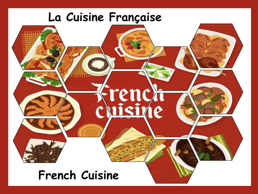 Gramacri resource illustrating French cuisine, traditional dishes and food vocabulary through an engaging visual learning activity.