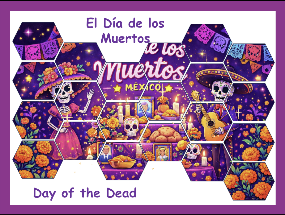 Gramacri Spanish culture lesson featuring Día de los Muertos in Mexico, with traditional decorations, skeletons and colourful celebrations.