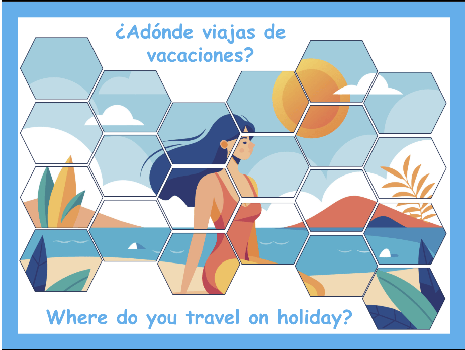 Gramacri Year 6 Spanish holidays lesson illustrating beach destinations and travel vocabulary.
