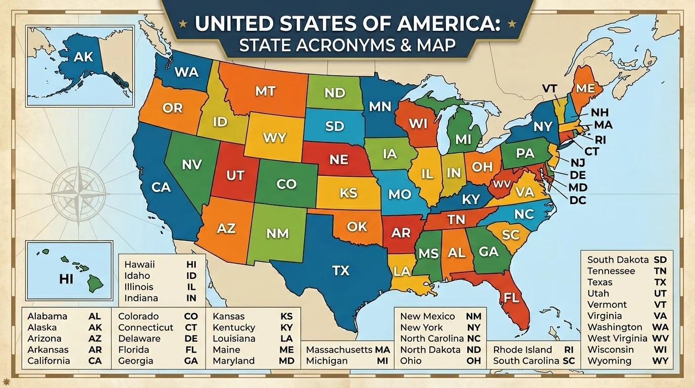 US States Acronyms Full List Of State And Meanings 2026 Us States