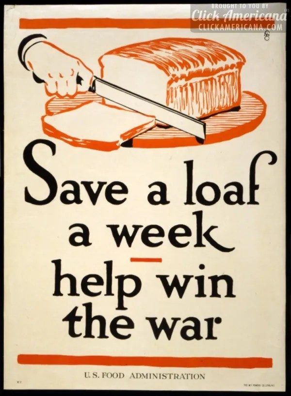 wartime poster urging housewives to save a loaf a week