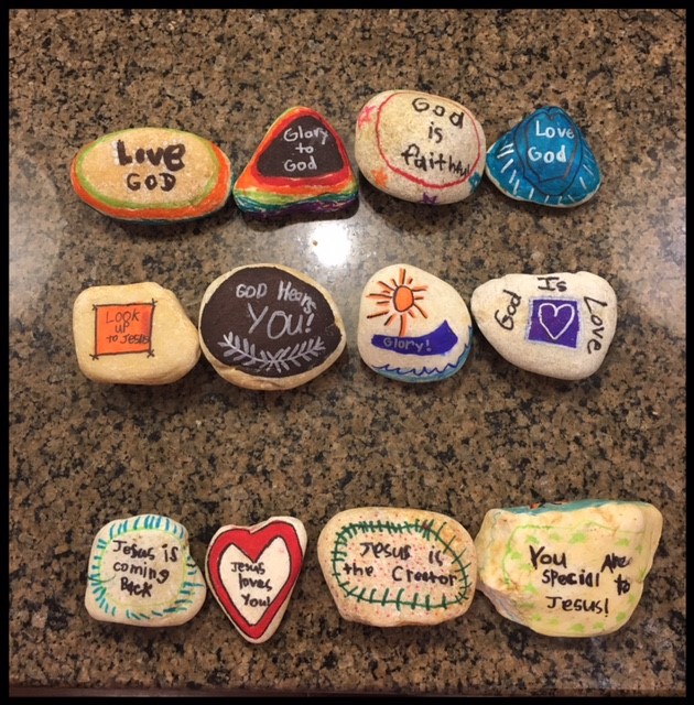 A group of rocks with messages written on them. - Gran Jan's JOY