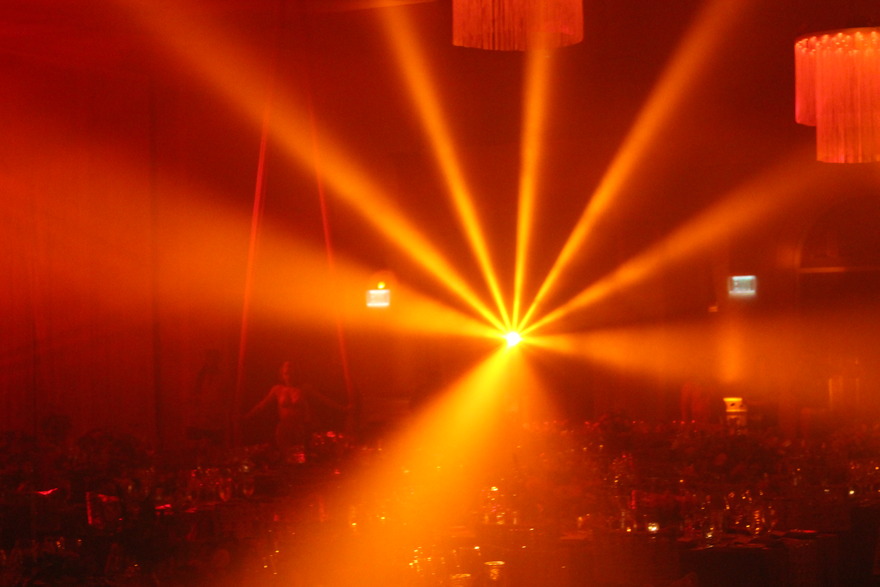 Amber beams radiating from a single point